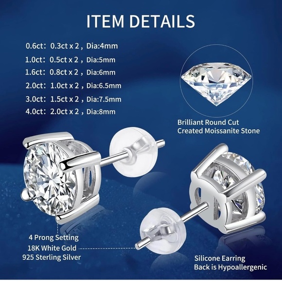 1 Karat Moissanite Stud earrings 1/2 Karat Each Gold Jewelry - Picture 5 of 5